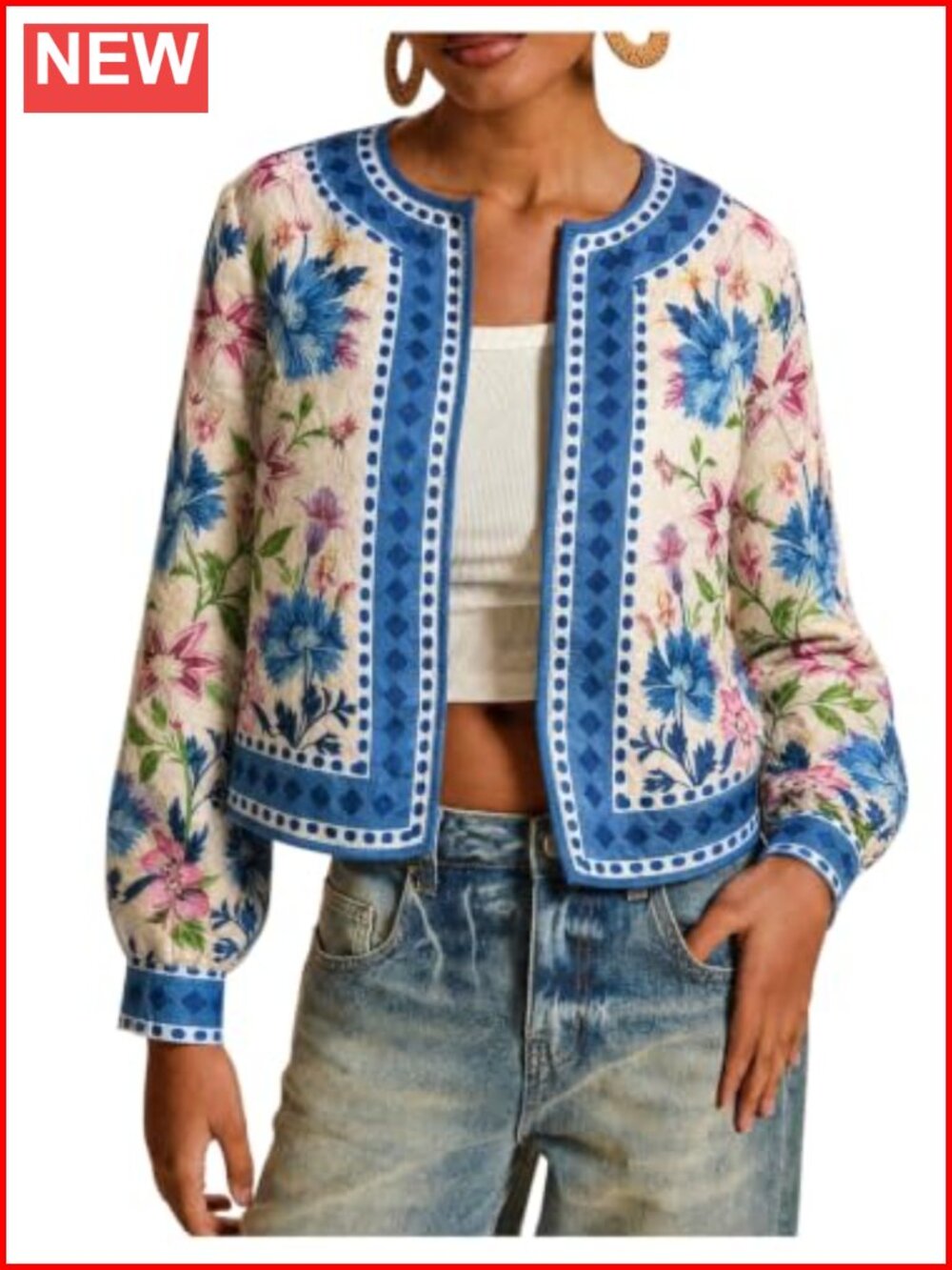 Women Floral Print Open Front Cardigan Long Sleeve Lightweight Casual Jacket